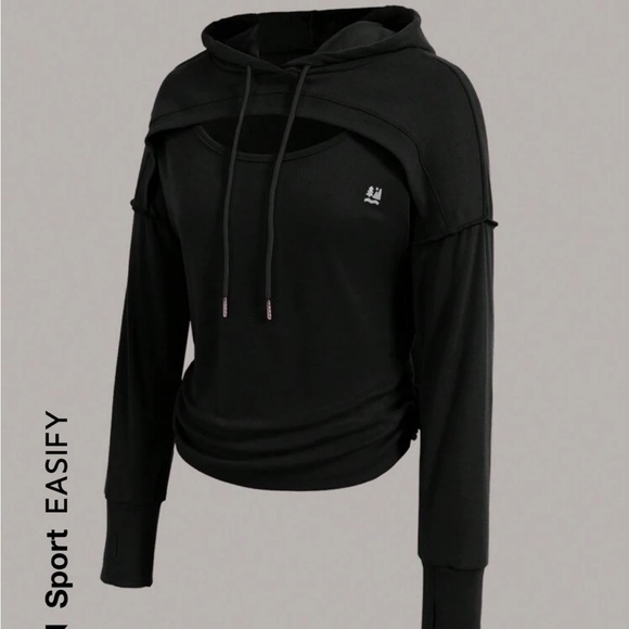 SHEIN Sport Easify Hollow Out Detail Drawstring Hooded Sports Sweatshirt - Picture 3 of 3